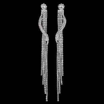 

Crystal Rhinestone Bridal Wedding Earrings Silver Plated Bride Drop Dangle Earrings for Women