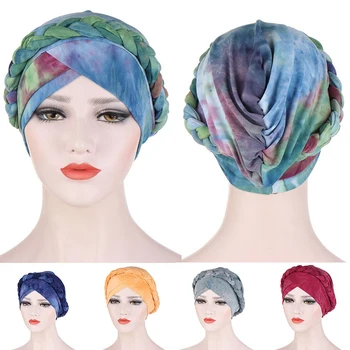 

2020 Cap African Style Headwear Cap African Style Muslim Turban Hair Accessories Fashion Women Solid Braided Bandanas Headwear