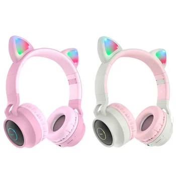 

LED Cat Ear Bluetooth Headphones for Kids Girl Pink Cute Wireless Headsets Cartoon Wirless Stereo Headband Earphones TF Slot Aux