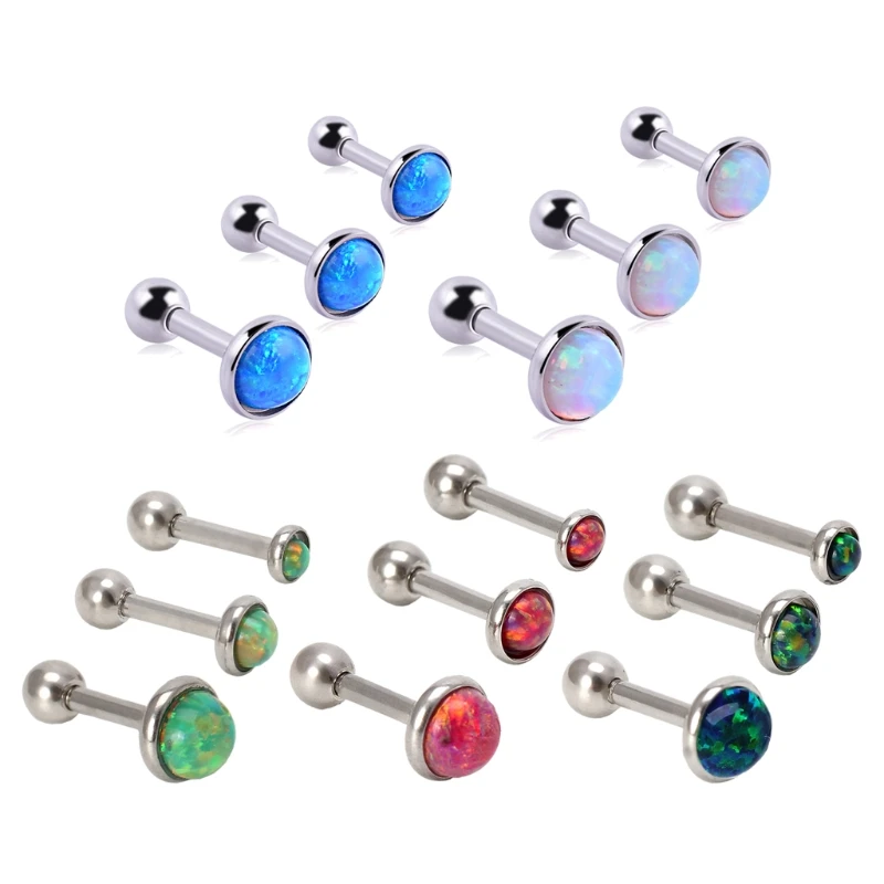 

3PCS Titanium Opal Stud Earrings Tragus Cartilage Barbell Piercing Body Jewelry 634D