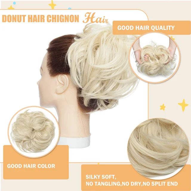 HAIRRO 80g Straight Donut Chignon Hairpieces Synthetic Ombre Elastic Updo Chignon Fluffy Messy Scrunchies Hair Bun For Women 1