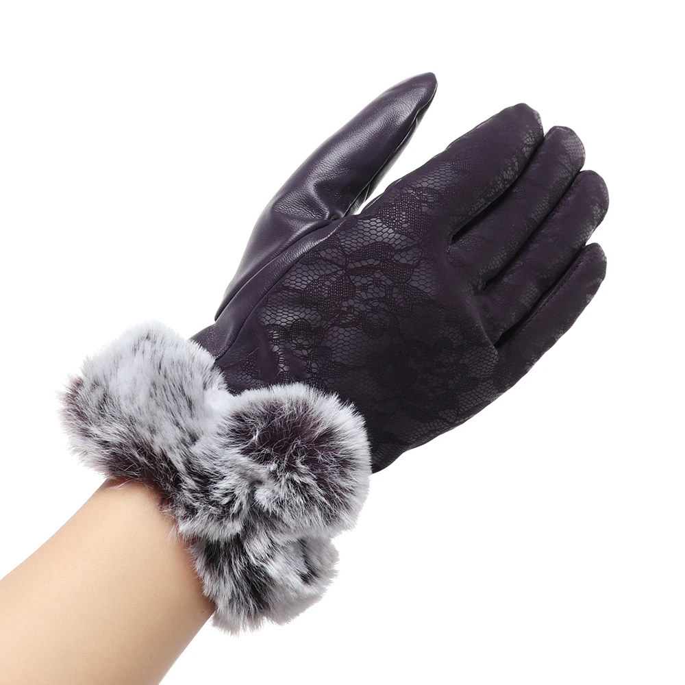 Новинка, 1 пара женских перчаток из искусственного меха, сохраняющие тепло, женские зимние Бархатные рукавицы, велосипедные рукавицы для телефона, кожаные перчатки