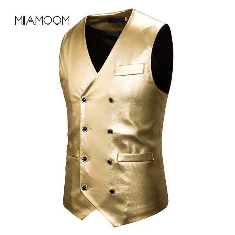 

MIAMOOM mens suit vest stylish solid color double-breasted vest for men