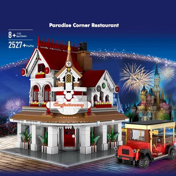 

MOC Creator Street View Corner Restaurant Diner Set Building Blocks Bricks Compatible With Lepining 10260 Kids Education Toys
