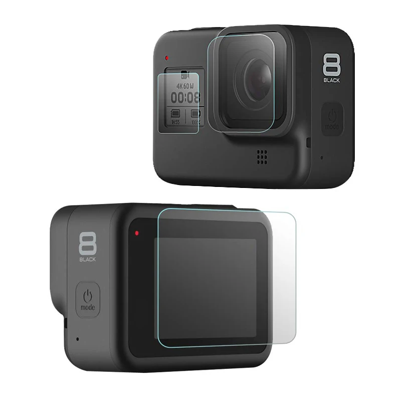 Силиконовый чехол для GoPro Hero 8, черное закаленное стекло, защита экрана, защитная пленка для объектива, чехол для Go Pro 8, аксессуары