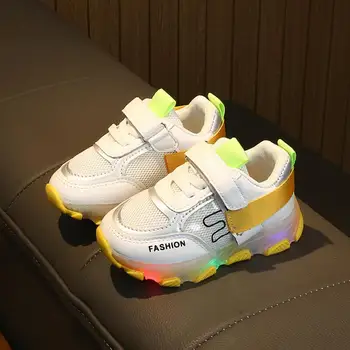 

Child Sport Shoes Spring Luminous Fashion Breathable Kids Boys Net Shoes Girls Anti-Slippery Sneakers With Light Running Shoes