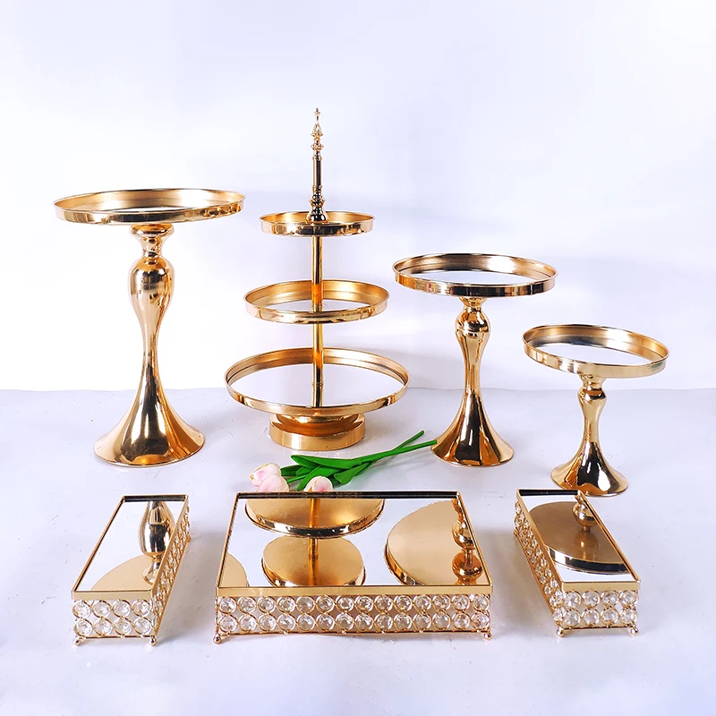 6-9PCS Crystal Metal Cake Stand Set Acrylic Mirror Cupcake decorations Dessert Pedestal Wedding Party Display Tray | Дом и сад