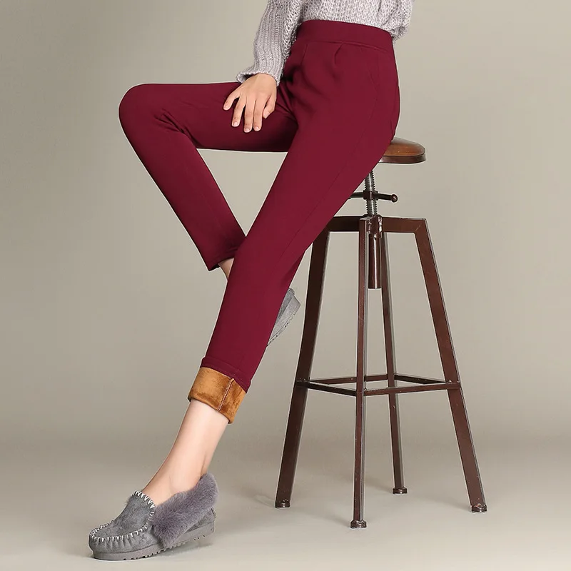 

Women's Winter Pants High Waist Slim Thickening Fleeces Pencil Pants Skinny Trousers Female Casual Snow Pant Plus Size P9174