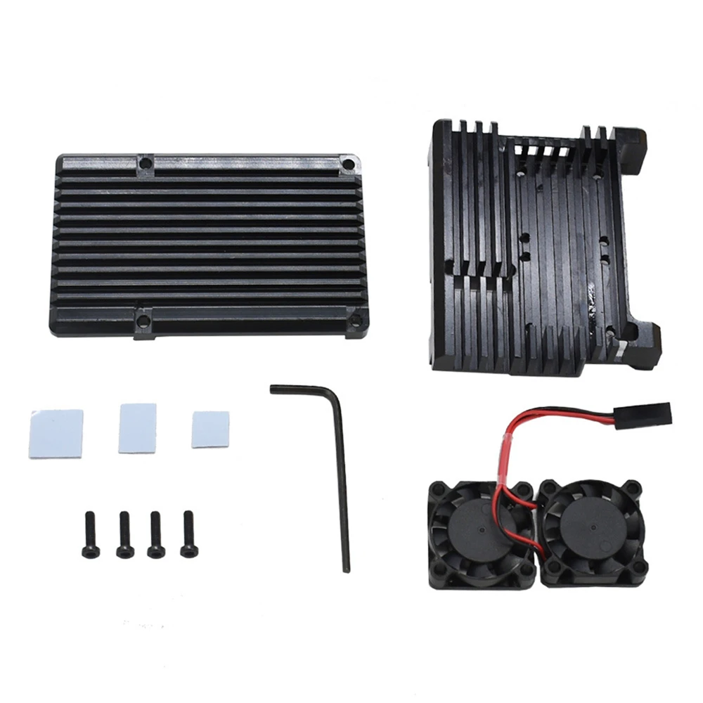 

Metal Protective Case with Double Fan Cooling Radiator for Raspberry Pi 4B/B+ Aluminum Alloy Case Cover Shell for Raspberry Pi 4