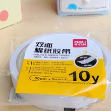 Deli 30404 Cotton Paper Double Sticky Tape 9 Mm* 10y Double-Faced Glue 0.9 Cm 2-roll Packs