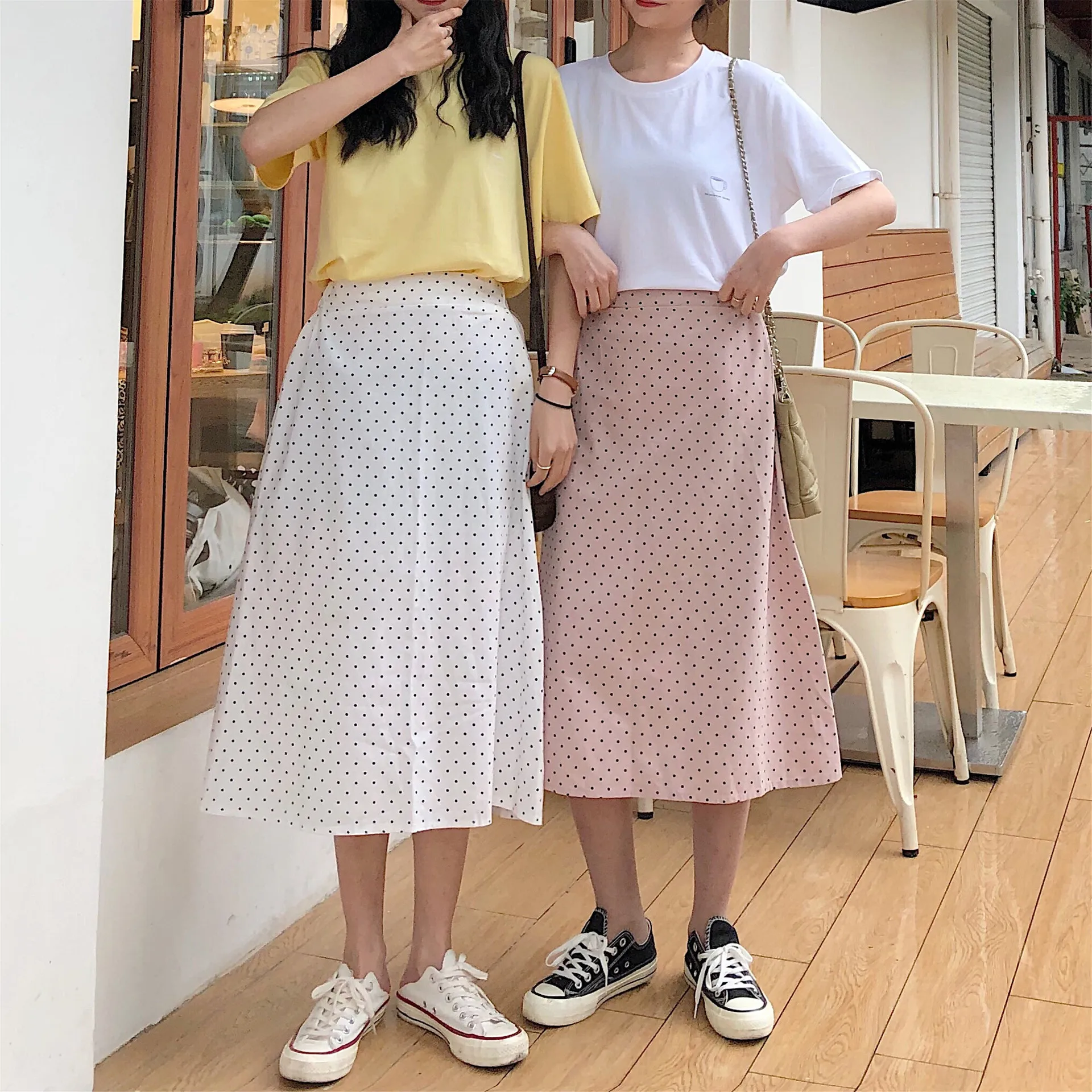 

Photo Shoot WOMEN'S Dress Spring Summer New Style Korean-style High-waisted Polka Dot Elastic Waist Skirt Sweet Medium-length Dr