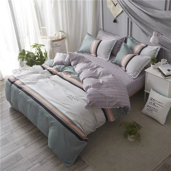

Bedding Sets 3/4Pcs Duvet Cover Polyester Pillowcase Bedclothes Stripe Grids Pattern Soft Comfortable Bed Sheet Home Textiles