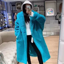 Зимнее пальто с натуральным мехом, плюшевый мишка, коричневые флисовые куртки, женский модный костюм, воротник из альпаки, плотное пальто, теплая длинная парка