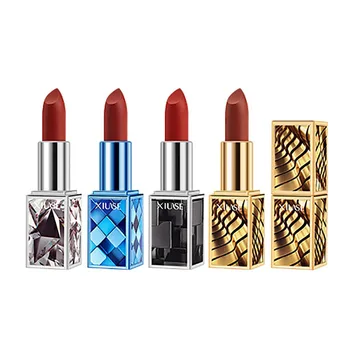 

4 Pcs Long-Lasting Lipstick Geometric Shape Matte Lipstick Waterproof Smudge-Proof Colorfast Velvet Lipstick Maquiagem