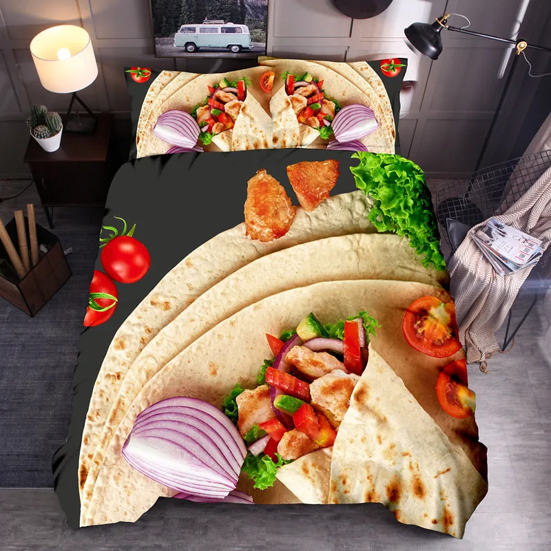 

3D Western Food Bedding set Burrito Duvet cover set queen Pancake Bed line Mexican cake quilt cover King Queen Twin bedclothes