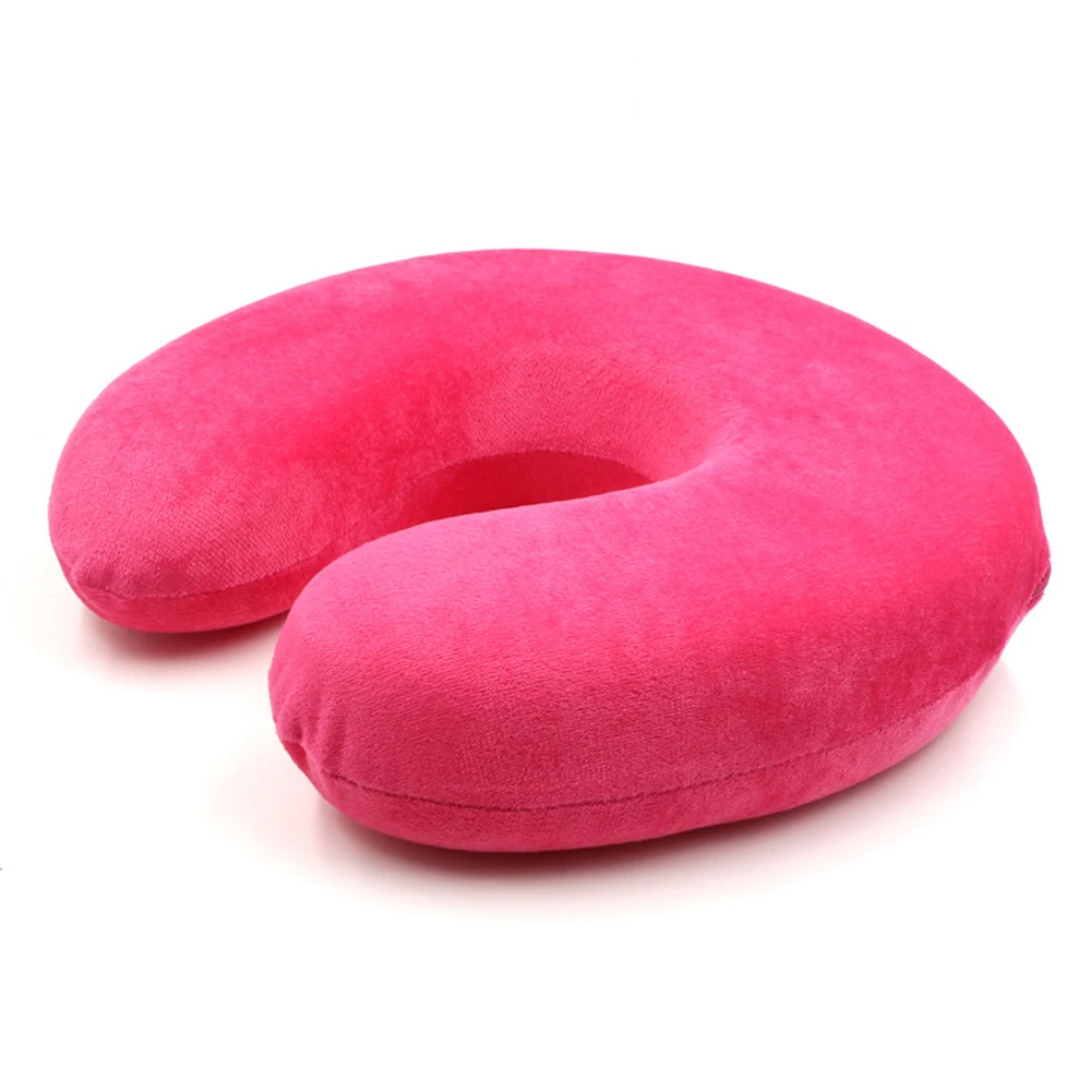 Складная легкая подушка для шеи с ворсом офисная Автомобильная подушка для сна с самолетом h-образная надувная подушка для путешествий с воздушной подушкой - Цвет: B-rose red