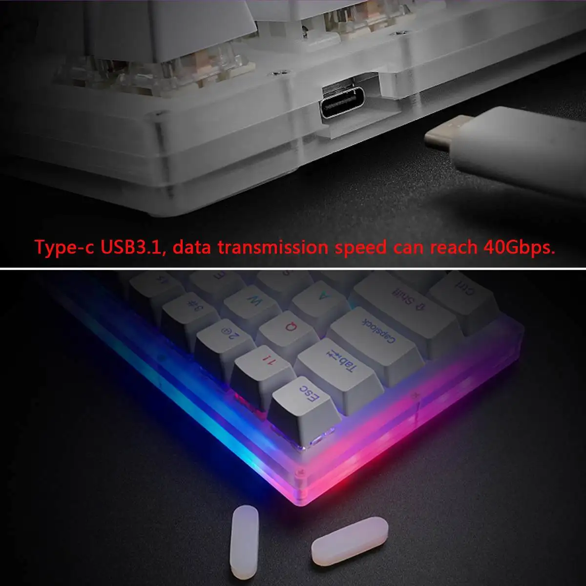 K66 глазурованная красочная механическая клавиатура Gateron переключатель 40 Гбит/с тип-c 66 клавиш 16,8 миллионов RGB клавиатура на кристаллической основе