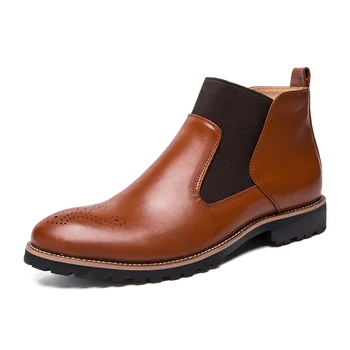 

New Fashion outdoor Men's Chelsea Boots Ankle Boots Big size 38-46 British Style Man Boots soft Leather wedding boots