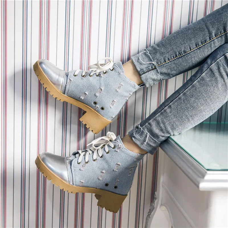 YMECHICbottesenDenimlacetspourfemmeschaussurestalonshautstrouslachevillePunk