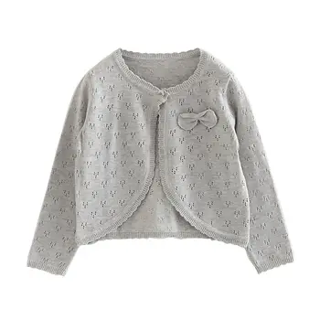 

Plain Gray Sweet Girls Cardigan Kids Jacket Cotton Bow Pink Soft Children Coat 1 2 3 4 5 6 7 8 Years Kids Clothes 205018