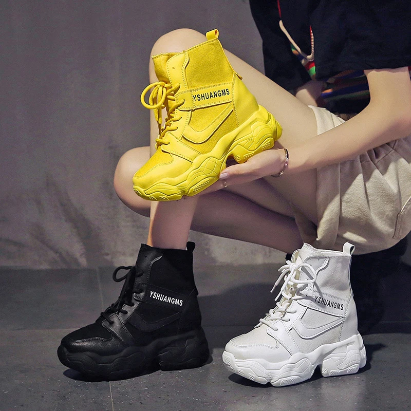 

CINESSD Martin Platform Boots Women Breathable Wedge Shoes Woman 2020 Spring Ankle Boots For Women Solid Female Shoes Booties 35