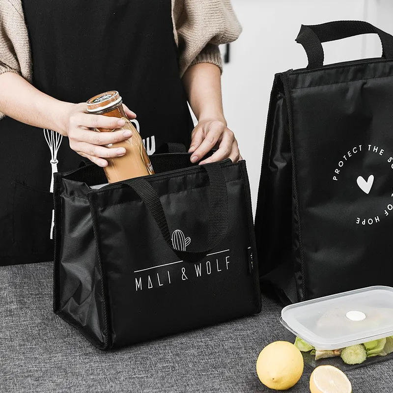 

Portable Black Oxford Cloth Insulated Lunch Box Outdoor Waterproof Lunch Tote Bag With Zipper For Men & Women Convenience