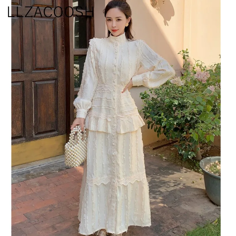 2020 весеннее винтажное платье с вышивкой и рюшами для женщин стоячий воротник