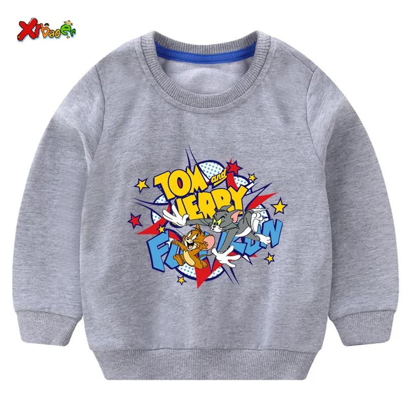 toddler girl sweatshirts baby boy hoodie children Pullover Tops Autumn Fashion Long Sleeve Cartoon Tom and jerry clothing - Цвет: sweatshirt gray