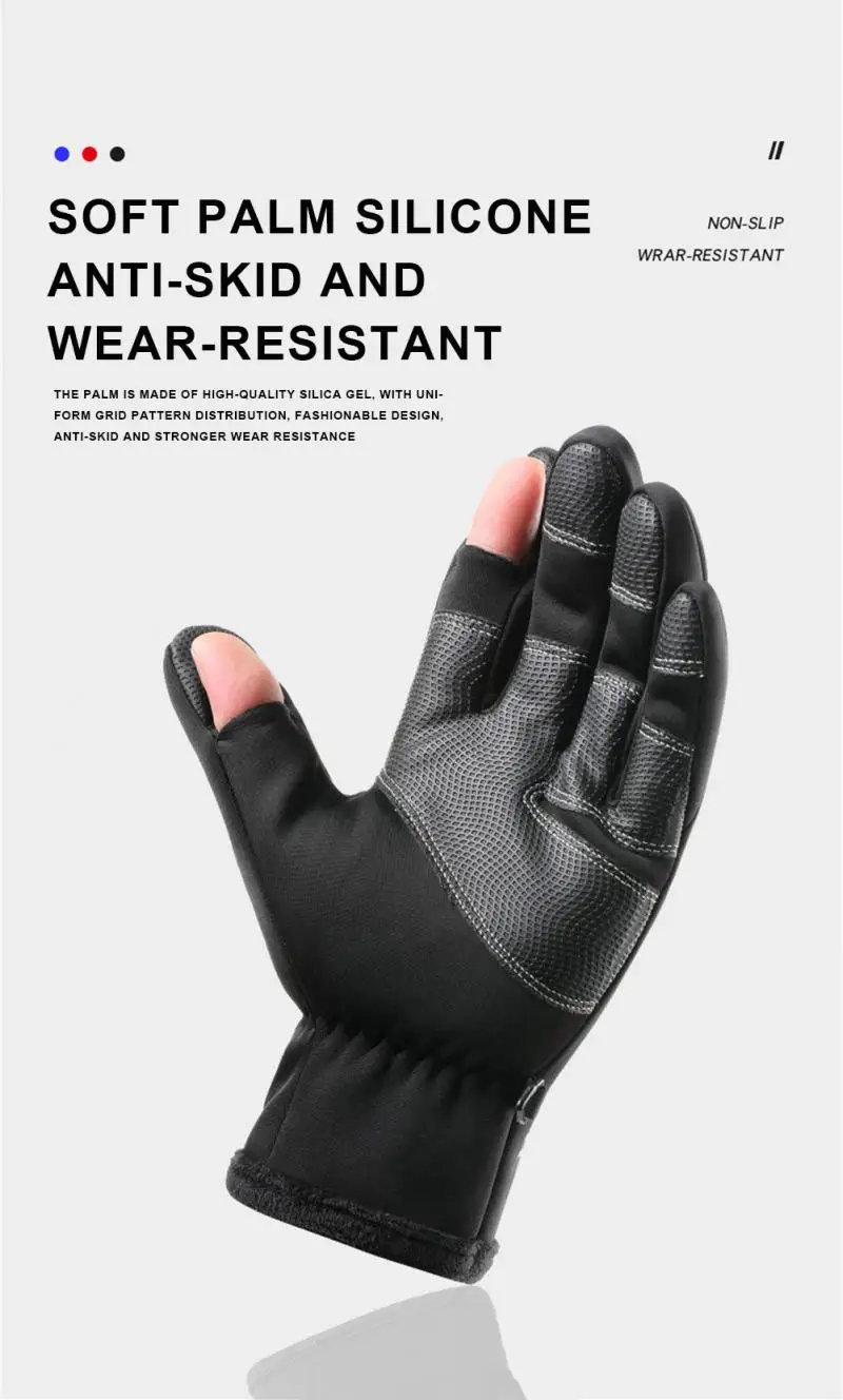 2022 1Pair Outdoor Winter Fishing Gloves Exposed Two-finger Non-Slip Screen Waterproof Non-slip Wrist Elastic Warm Fishing Glove