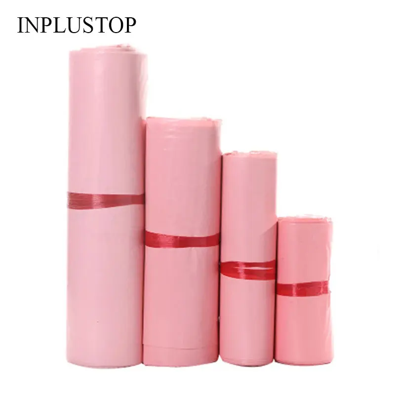 50 unids/pack Rosa bolsa exprés espesar la bolsa de embalaje de sello adhesivo impermeable bolsa de ropa sobres bolsos de mensajería bolsa de almacenamiento