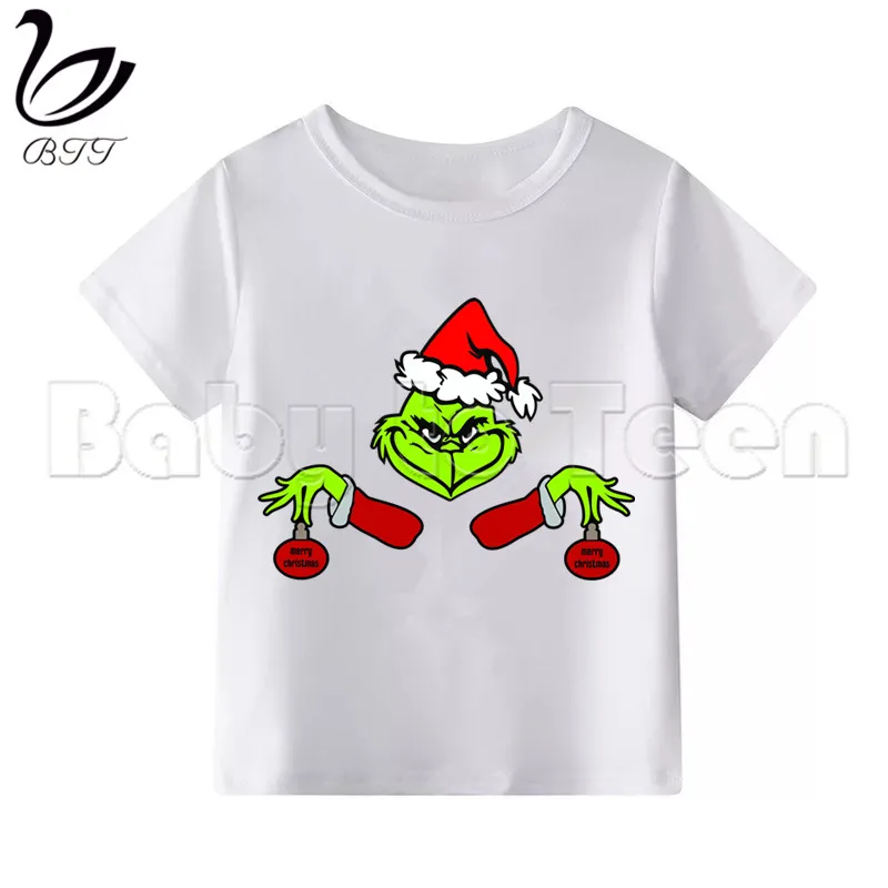 Grinch/детская футболка для маленьких мальчиков Модная белая футболка с короткими рукавами и рисунком забавная футболка для девочек повседневные футболки