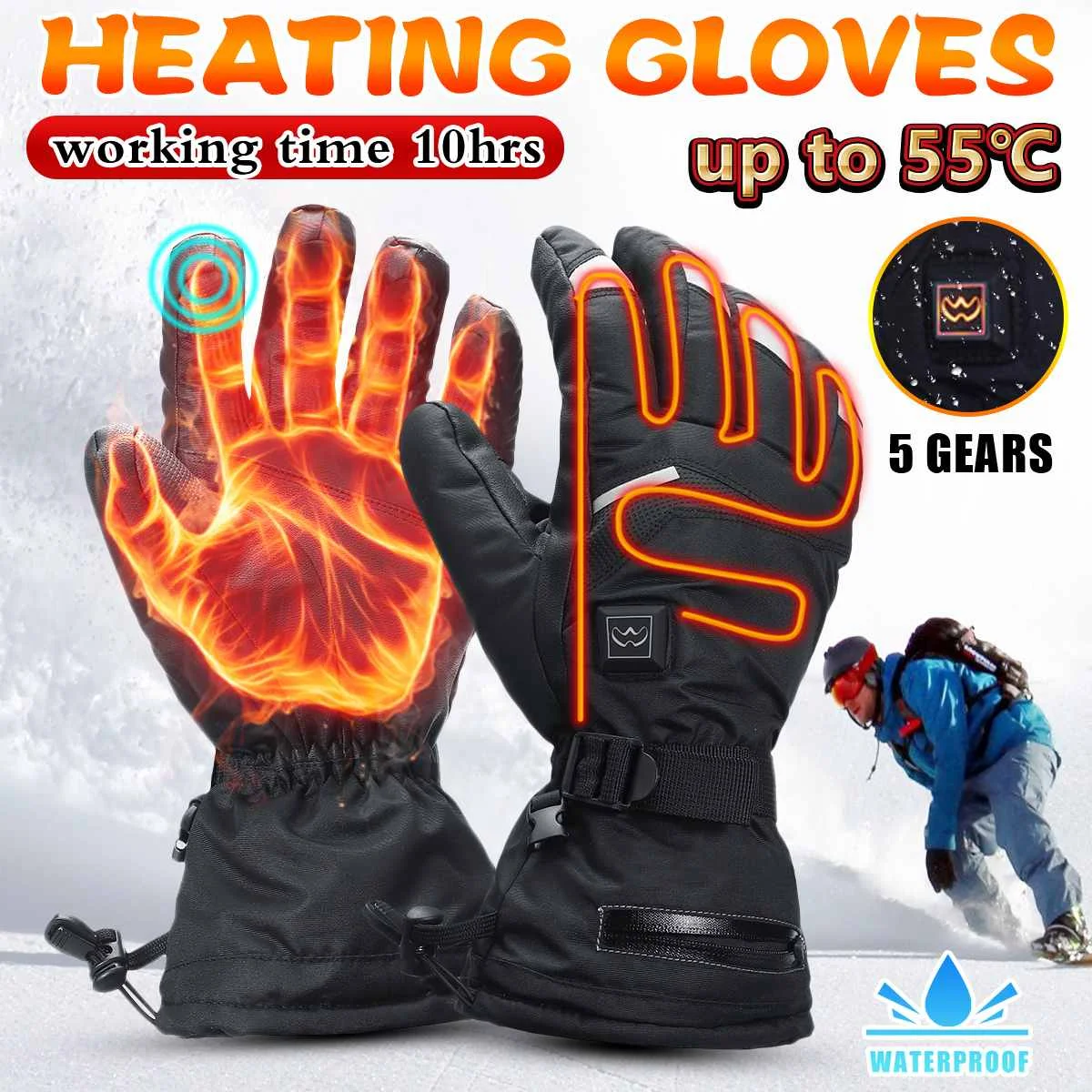 

3.7V 3600mah Electrically Heating Gloves 5 Gears Temp Motorcycle Winter Outside Hiking Mountain Climbing Warmer Outdoor Skiing