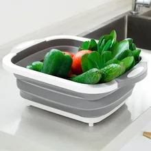 Складная кухонная разделочная доска Блюдо Ванна складывающаяся разделочная доска с фильтром для мытья овощей корзина 3в1 MULTI-BOARD