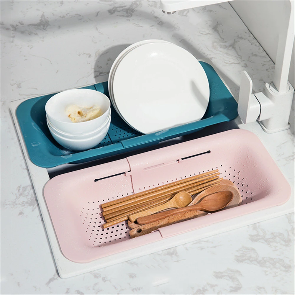 

Retractable Sink Dry Rack Plastic Vegetable Fruit Drain Basket Multifunction Sink Washing Basket Kitchen Organizer Accessories