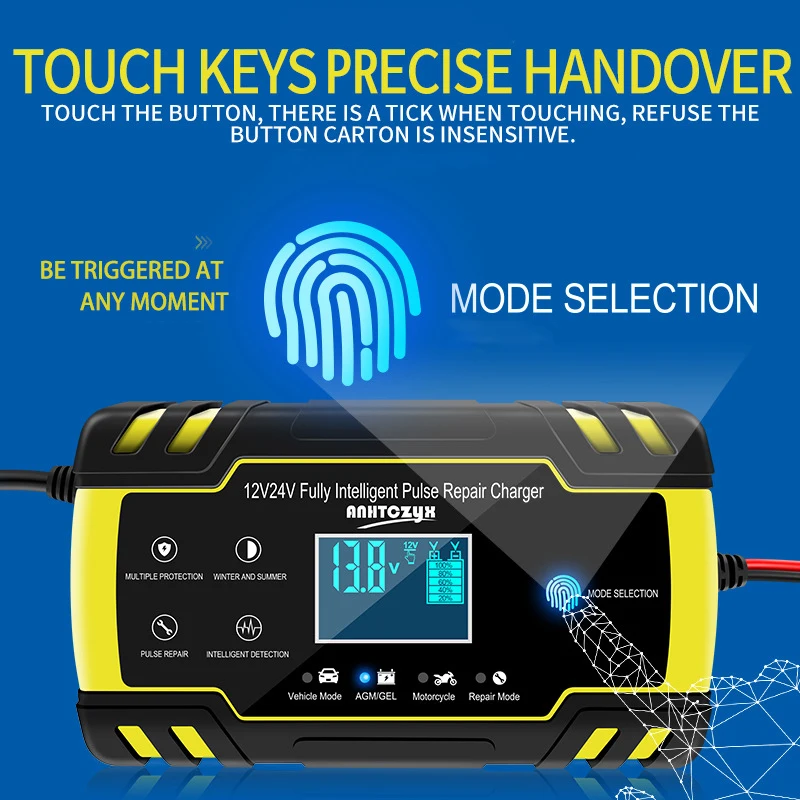 Online Cargador de batería de coche 12 24V 8A pantalla táctil Reparación de pulsos LCD cargador estándar para la motocicleta del coche batería de plomo ácido