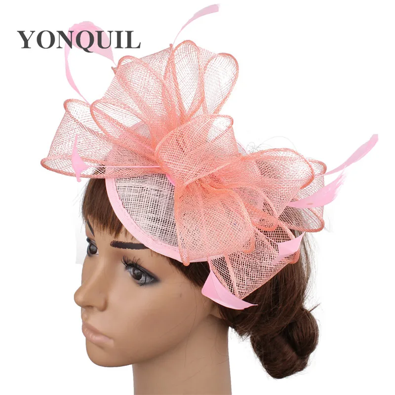 Белый обруч sinamay Модный зажим для волос на шляпе вечерние аксессуары для волос fedora причудливые аксессуары для волос свадебные женские аксессуары - Цвет: Розовый