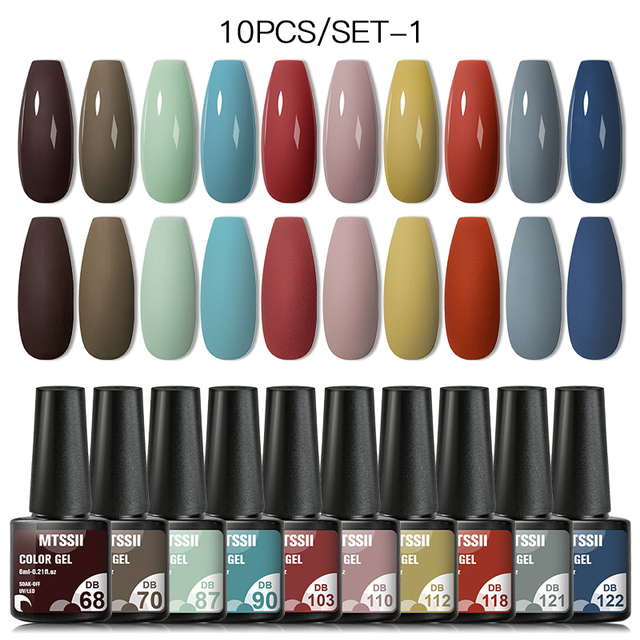 10pcs Gel Nail Polish Set Pure Color UV Gel Nails Long Lasting Gel Soak Off Gel Polish Base Gel No Wipe Top Coat