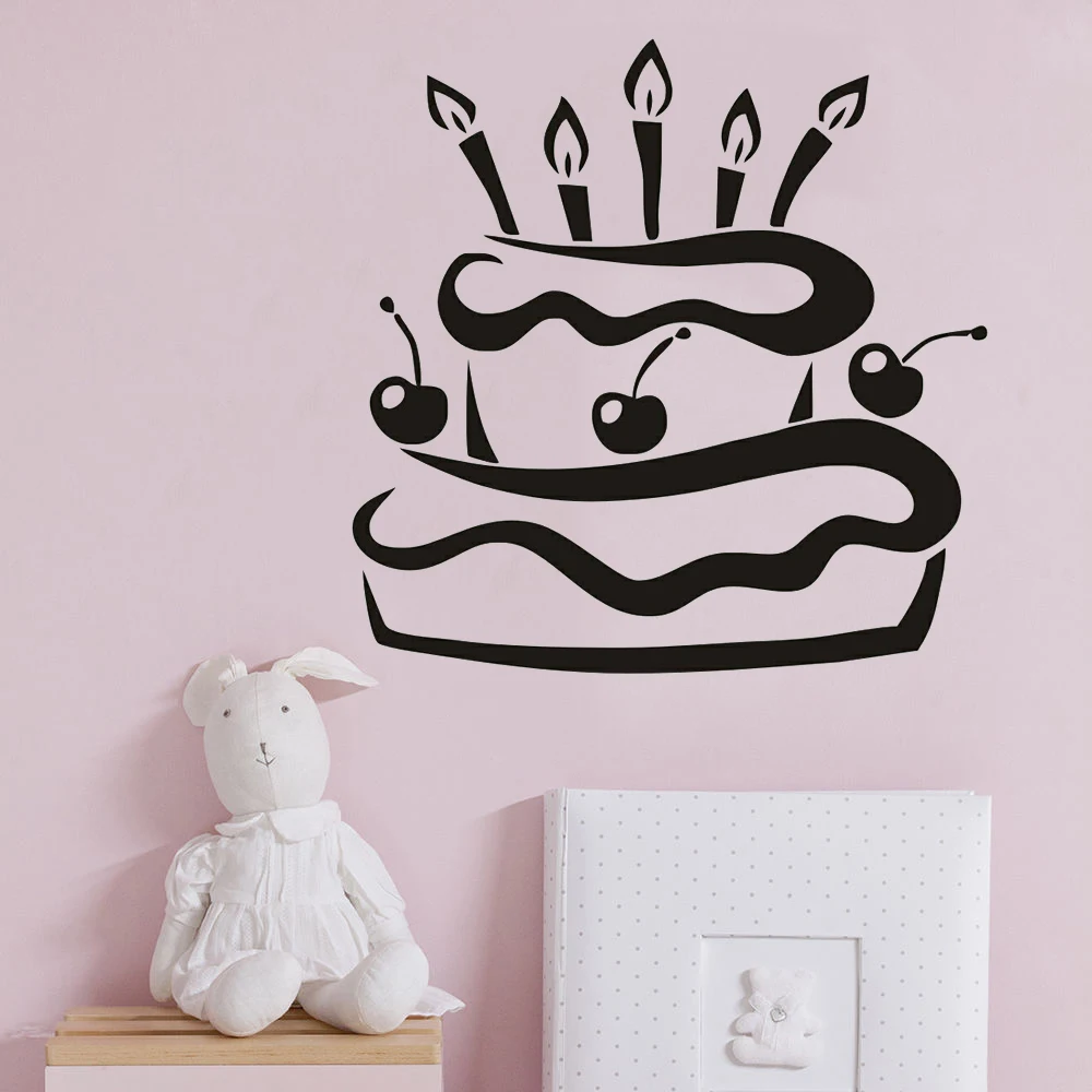Birthday Party wall sticker kids room decoration Cherry Cake With Candles Decal Modern Design Gift Vinyl decor HY173 | Дом и сад