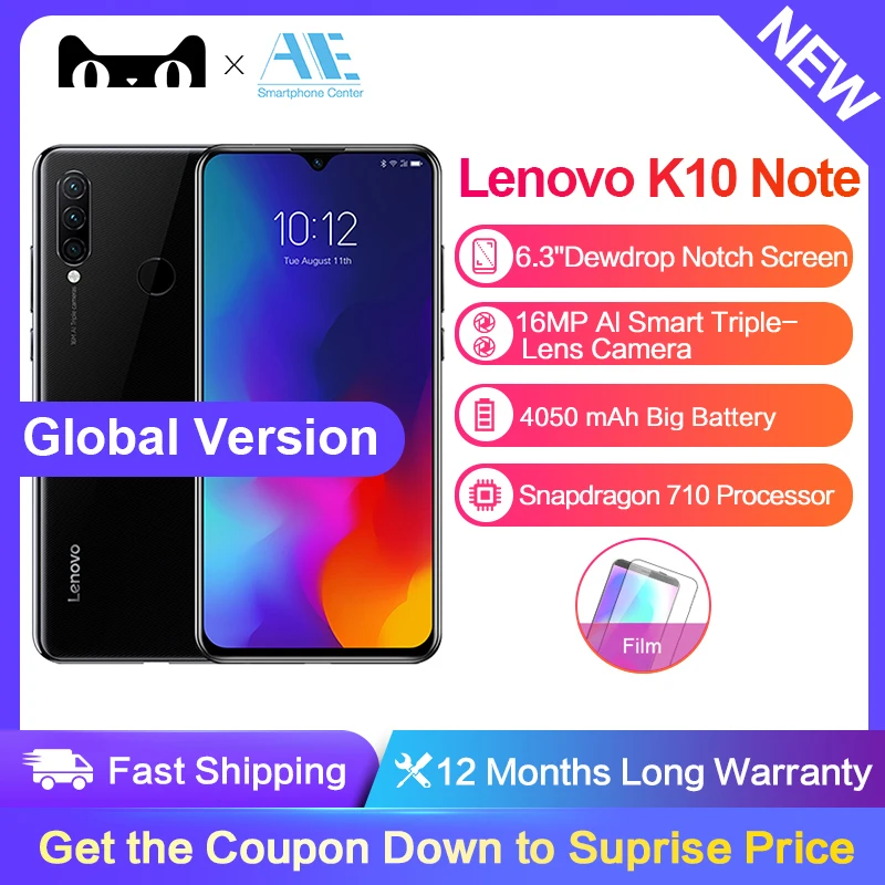 Глобальная версия lenovo K10 Примечание 6.3FHD + Waterdrop 4/6 ГБ Оперативная память 64/128