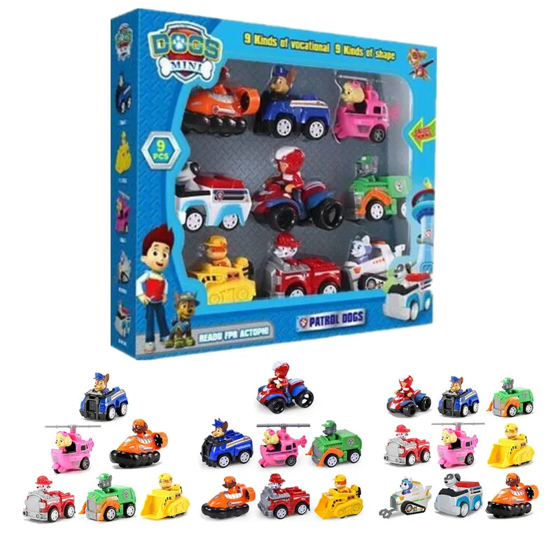 Coche de juguete de la patrulla canina para niños, juguete de figuras de acción de personajes de la patrulla canina, perro Ryder Chasing Rubble Skye extraíble, juguete para regalo