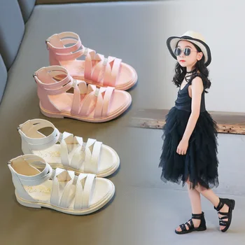 

Girls Roman Gladiator Sandals 2020 Summer Children's Fashion Princess Soft Bottom Sandals Boots Kids Party Rhinestone Shoes
