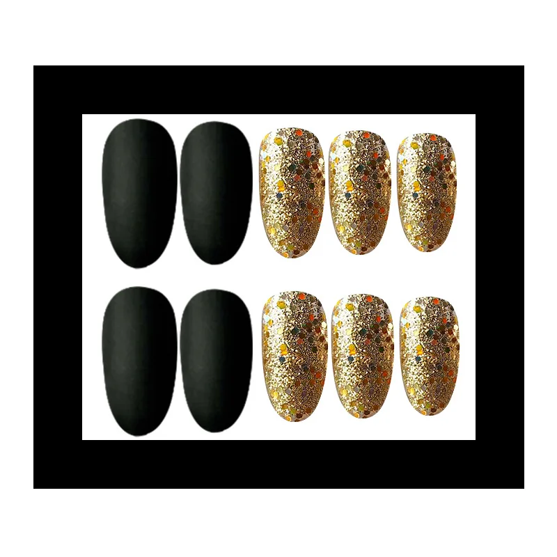 24Pcs Fake Nails Gold Glitter Detachable False Nails Extended Nail Art Full Cover Nails Long Nail Tips Fake Nails Tips