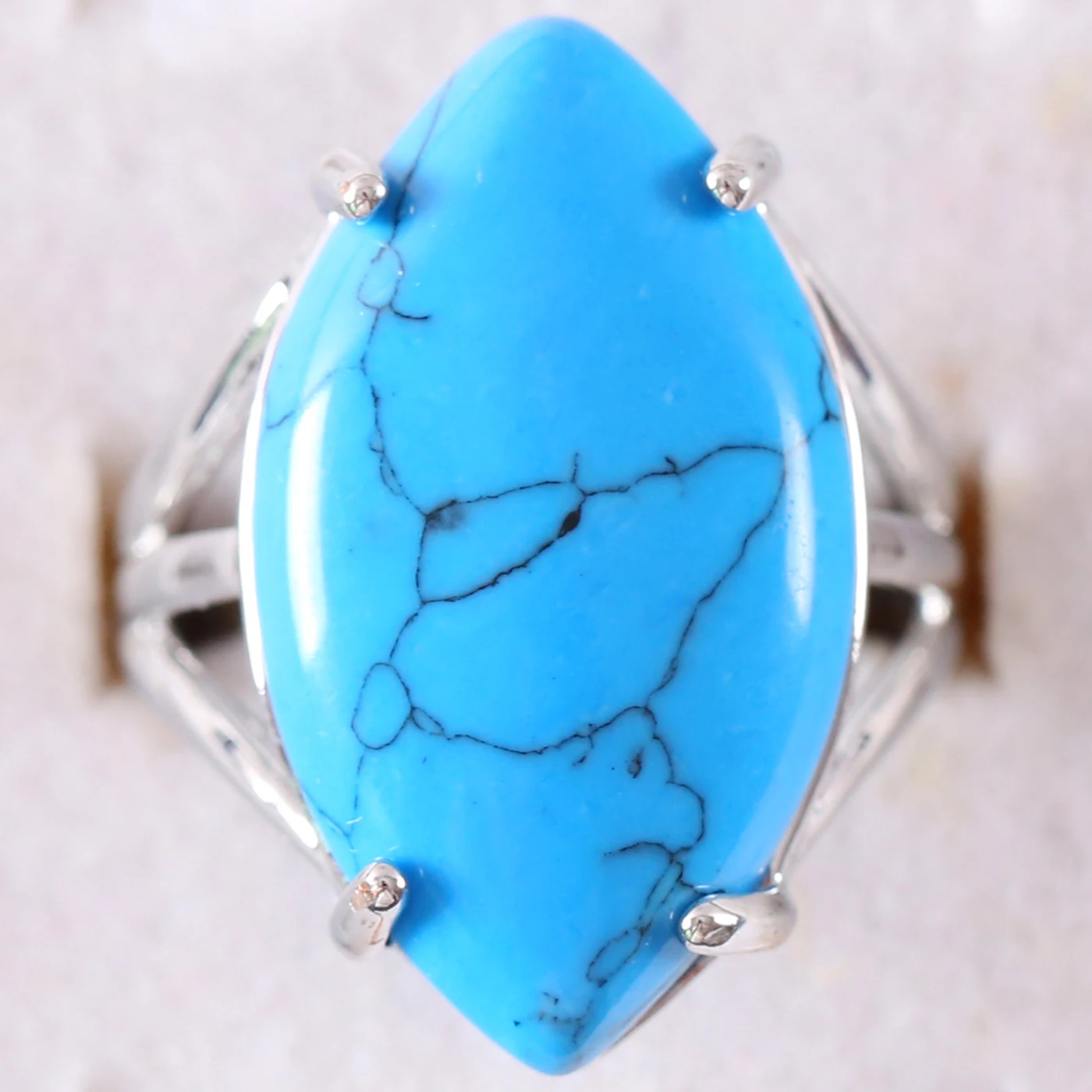Finger Ring Natural Stone Olive CAB Cabochon Bead Blue Howlite Adjustable For Women Men Z362 | Украшения и аксессуары