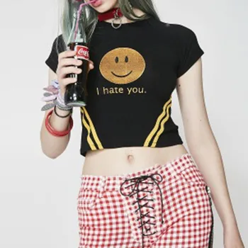 

Letter Cartoon Slim Fit Cropped Top Hip Hop Streetwear Harajuku White Black Gothic T-Shirt Women 2020 Summer Tee Short Tshirt
