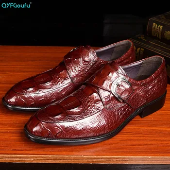 

QYFCIOUFU Crocodile Pattern Men Dress Shoes Leather Oxfords Luxury Italian Buckle Mens Shoes Wedding Business Formal Man Shoes