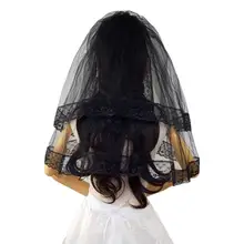 Черная двухслойная Фата для невесты, Детская свадебная вуаль, вуаль для Хэллоуина, кружевная вуаль с гребнем для детей