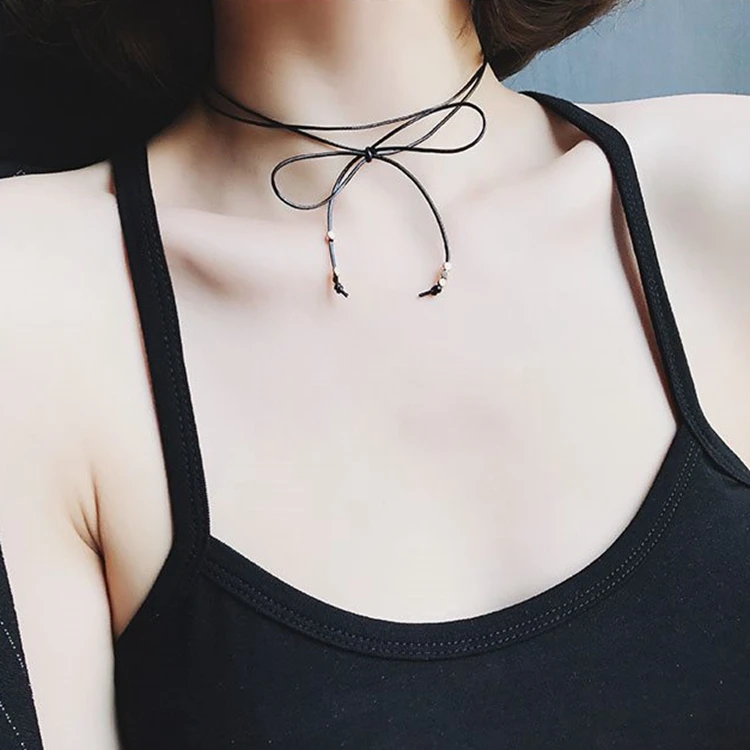 Wholesale Korean Bow knot Rope Chocker Statement Charm Necklace for