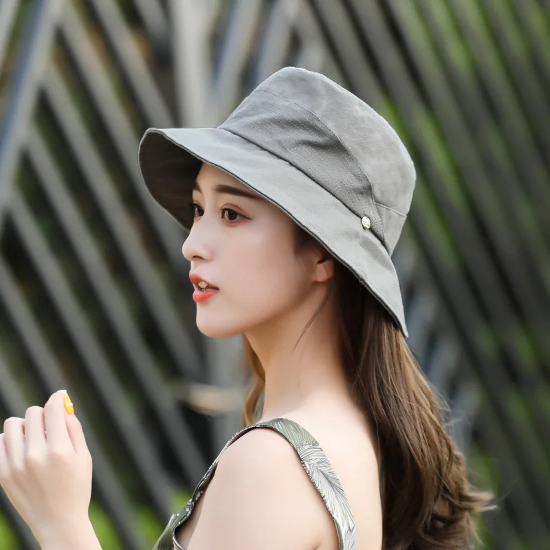 

Hat Women's Korean-style Pure Cotton Bucket Hat Foldable Topee Sun-resistant UV-Protection Hat Outdoor Beach Hat