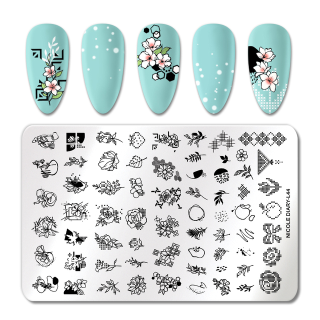 DIARY Line Flower Nail Stamping Plates Chinese Style Letter Pattern Nail Art Stamp Templates Face Leaf Printing Stencil