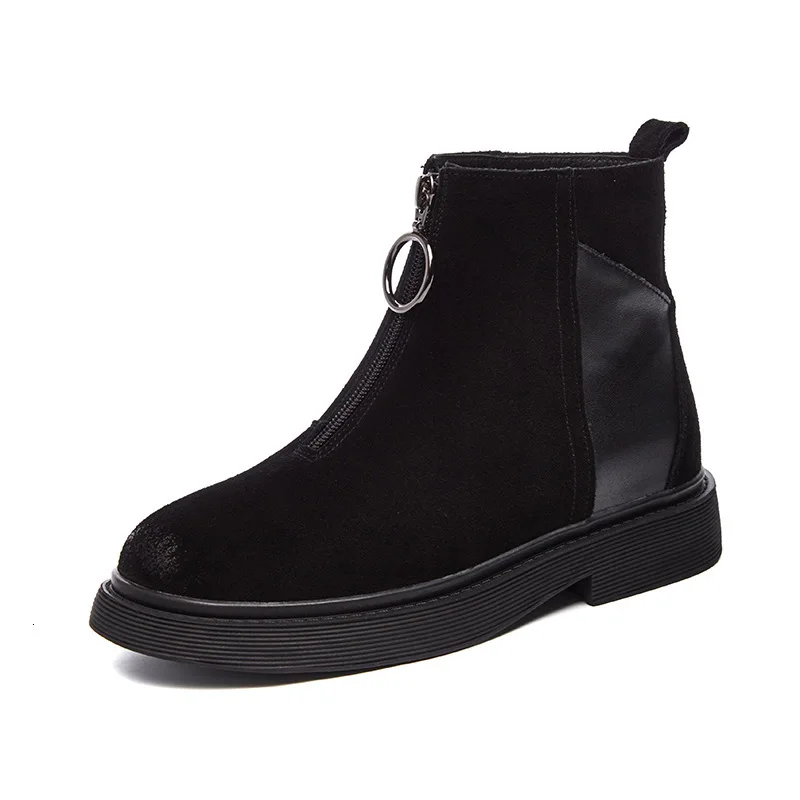 

Whoholl Black Patent Leather Ankle Boots For Women Slip-on Platform Boots Women Winter Warm Plush Women Boots Street Style Shoes